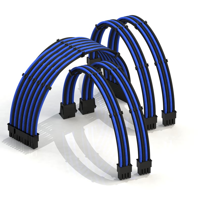 LINKUP - AVA 30cm PSU Cable Extension Sleeved Custom Mod GPU PC Braided w/Comb Kit | 1 x 24 P (20+4) | 2 x 8 P (4+4) CPU | 2 x 8 P (6+2) GPU Set | 300mm - Blueblack - Image 1